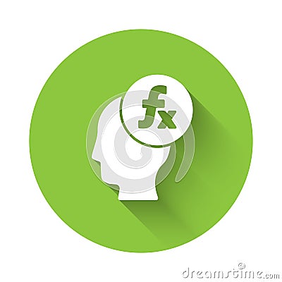 White Function mathematical symbol icon isolated with long shadow. Green circle button. Vector Vector Illustration