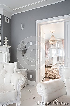 White furniture inside expensive house Stock Photo