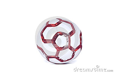 White futsal soccer ball with dark red hexagon stripes isolated on white background Stock Photo