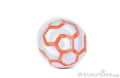 White futsal soccer ball with orange stripes isolated on white background Stock Photo