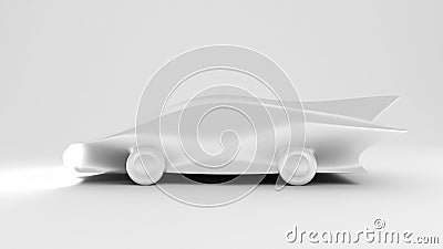 White futuristic, fantastic background with a sports car. 3d illustration, 3d rendering Cartoon Illustration