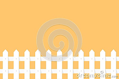 White garden fence on orange background in flat style. Vector Illustration