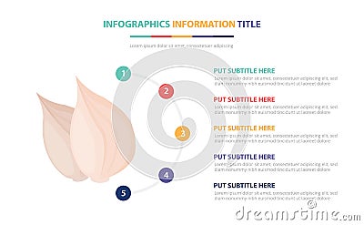 White garlic infographic template concept with five points list and various color with clean modern white background - vector Cartoon Illustration