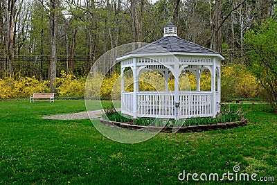 White Gazebo in Spring Setting Stock Photo