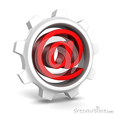 White gear with red e-mail at symbol Cartoon Illustration