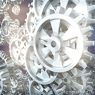 White gears and cogs macro Stock Photo