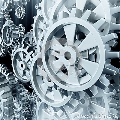 White gears and cogs macro Stock Photo