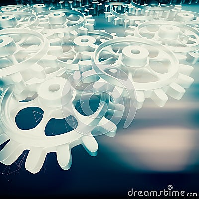 White gears and cogs macro Stock Photo