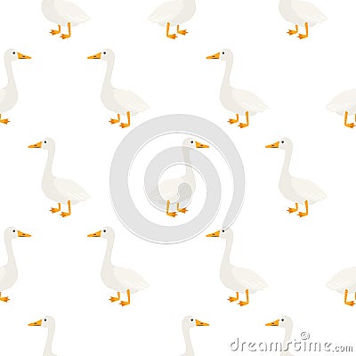 White geese seamless vector pattern. Vector Illustration