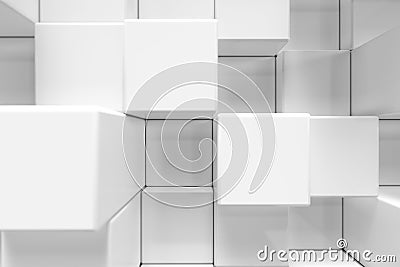 White geometric cube, cubical, boxes, squares form abstract background. Abstract white blocks. Template background for Stock Photo