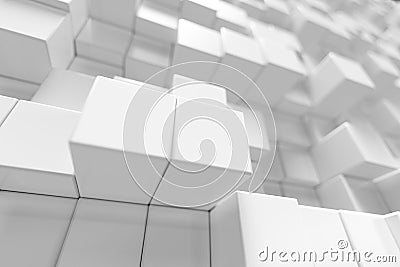 White geometric cube, cubical, boxes, squares form abstract background. Abstract white blocks. Template background for Stock Photo