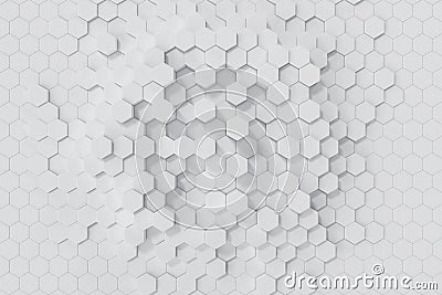 White geometric hexagonal abstract background. 3d rendering Stock Photo