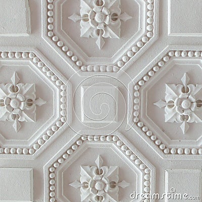 White geometric ornamental pattern of ceiling for background, square Stock Photo