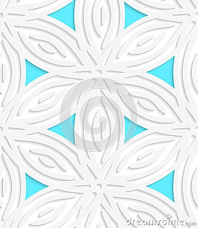 White geometrical flower like shapes with blue seamless pattern Stock Photo