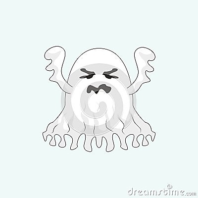 White Ghost Cartoon Character, Funny ghost, scary, flying Vector Illustration