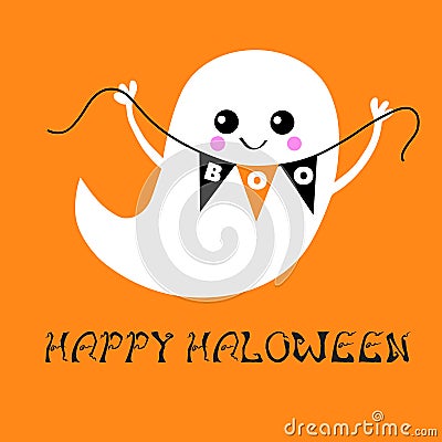 Happy Halloween, ghost with an ornament with the inscription Vector Illustration