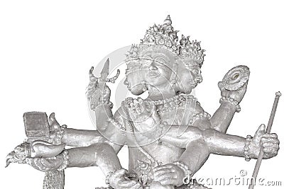 White giant guardian statue isolated on white background. Ravana Tos-Sa-Kan Stock Photo