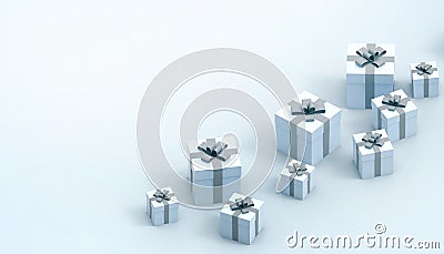 White gift box blue Groups Concept with Grey ribbon bow , isolated on Blue background Stock Photo