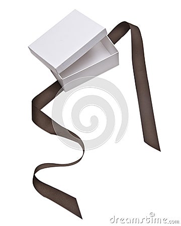 White Gift Box with Brown Ribbon Stock Photo