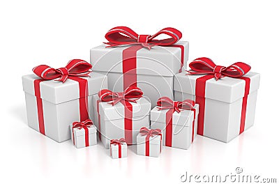 White gift boxes with red ribbons Stock Photo