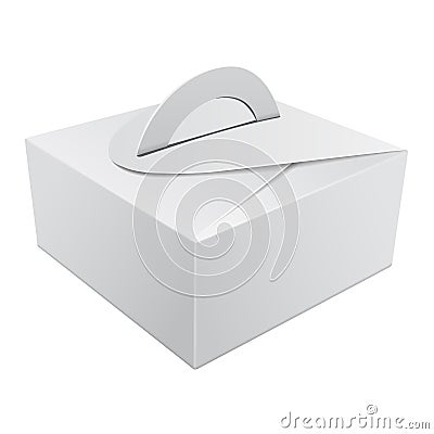 White Gift Packaging Box with Handle mockup for Cake. Paperboard Packaging Container Template for Wedding Party Vector Illustration