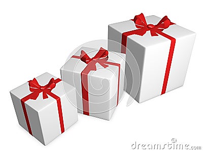 White Gifts with Red Ribbon Bow Stock Photo