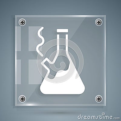 White Glass bong for smoking marijuana or cannabis icon isolated on grey background. Square glass panels. Vector Vector Illustration