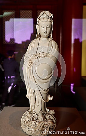 White glazed statue of Avalokitesvara Editorial Stock Photo