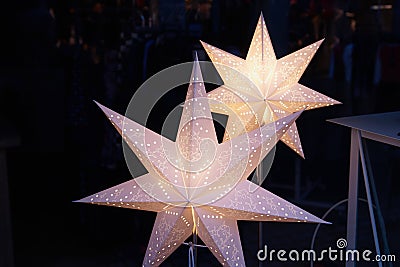 White glittering beautiful star shaped Christmas decoration Stock Photo
