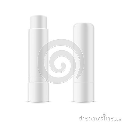 White glossy lip balm stick. Vector Illustration