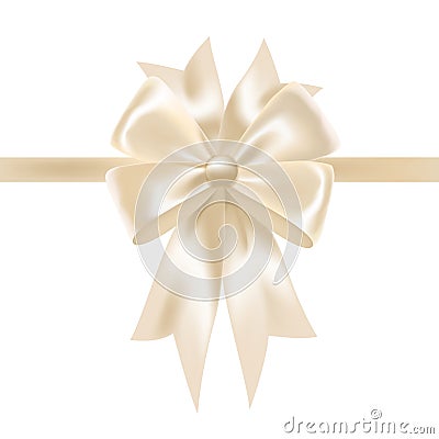 White glossy satin ribbon or tape decorated with bow. Elegant decorative design element. Gorgeous festive shiny silk Vector Illustration