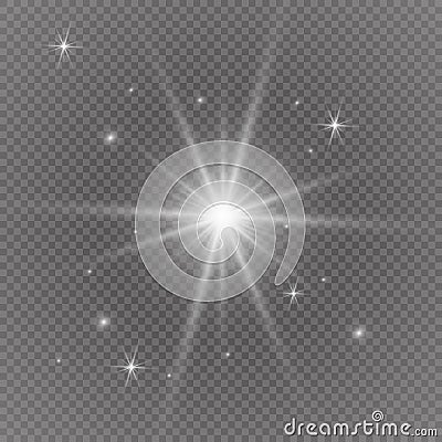 White glowing light burst explosion with transparent. Vector illustration for cool effect decoration with ray sparkles. Bright sta Vector Illustration