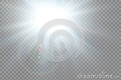 White glowing light explodes on a transparent background. Sparkling magical dust particles. Bright Star. Transparent shining sun, Stock Photo