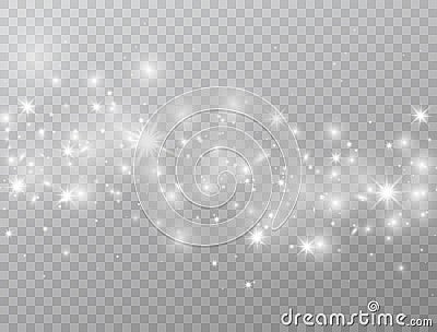 White glowing lights wave isolated on transparent background. Magic glitter dust particles border. Star burst with Vector Illustration