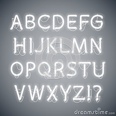 White Glowing Neon Alphabet Vector Illustration