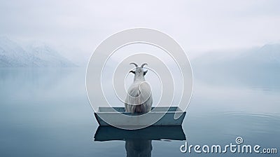 White Goat In A Boat: Serene And Dreamlike Portraiture By David Burdeny Stock Photo