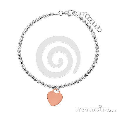 White gold bracelet with red gold heart-shaped insert Stock Photo