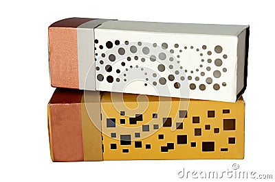 White and gold cardboard box isolated Stock Photo