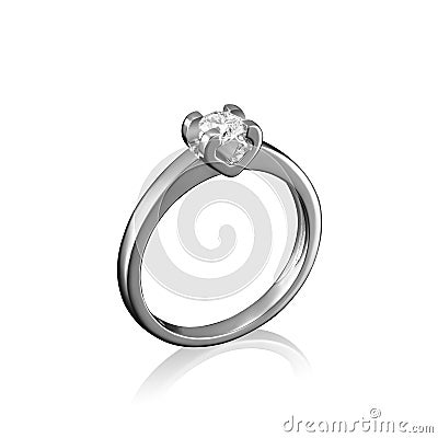 White gold diamond jewelry ring on white background with reflection Stock Photo