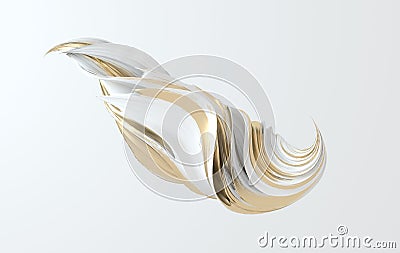 White and gold dynamic abstract twisted shape. 3d render vawe, spiral. Computer generated geometric illustration Cartoon Illustration