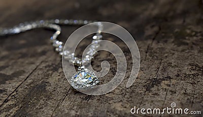 White gold necklace with diamonds It is an expensive luxury jewelry. Stock Photo