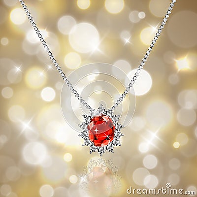 Golden necklace with ruby and diamonds Vector Illustration