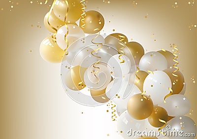 White and Gold Party Balloons Background Vector Illustration