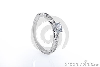 White Gold Wedding, Engagement Rings with Diamonds Stock Photo