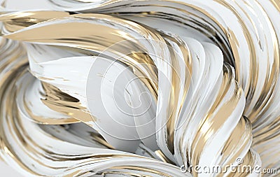 White and golden dynamic abstract twisted shape. 3d render vawe, spiral. Computer generated geometric illustration Cartoon Illustration