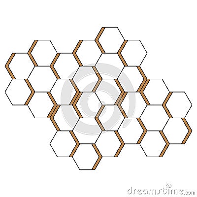 White golden honeycomb hexagonal art wall texture Vector Illustration