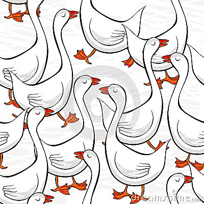 White gooses on white seamless pattern Vector Illustration