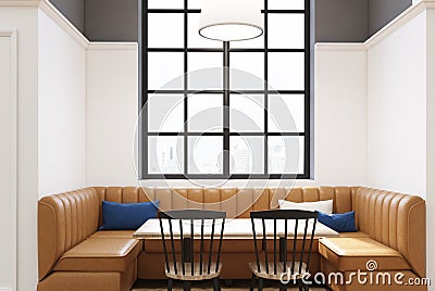 White and gray cafe, poster, sofa close up Stock Photo