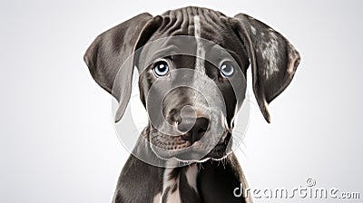 Close-up Shot Of A Black And White Great Dane Puppy With Blue Eyes Stock Photo