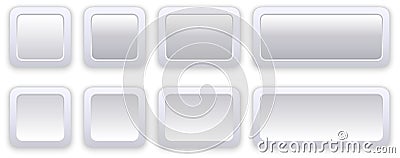White and gray rectangular buttons with rounded edges set Vector Illustration